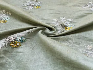 Pastel Green Floral Sequins Embroidered Chanderi Fabric