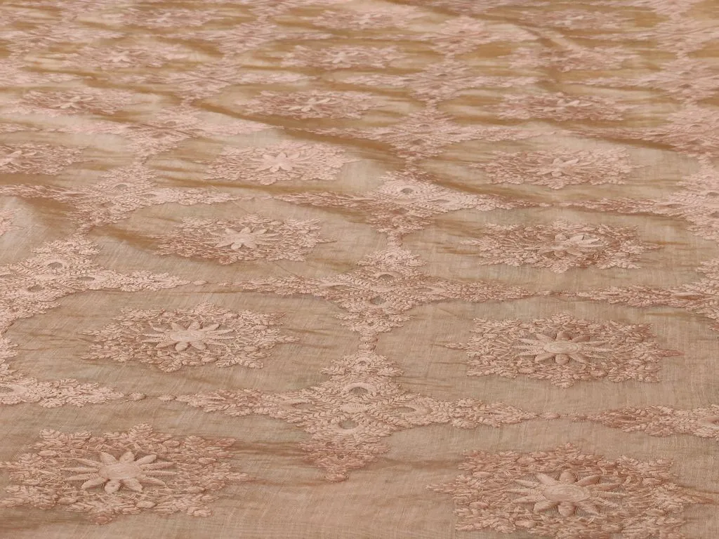 Peach Traditional Chikankari Embroidered Chanderi Fabric