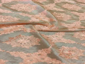 Peach Traditional Chikankari Embroidered Chanderi Fabric