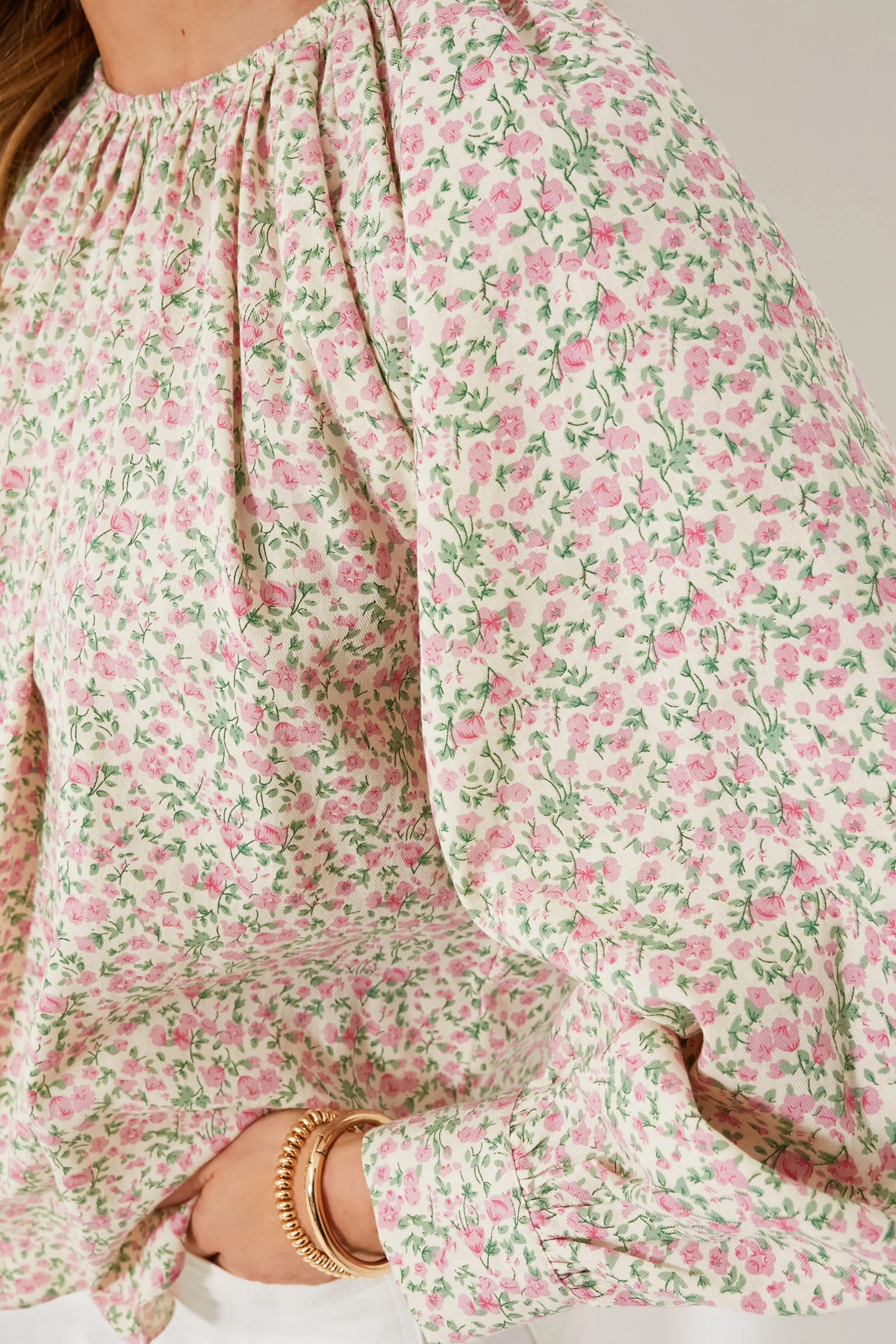 Pink Ditsy Floral Long Sleeve Maxine Blouse