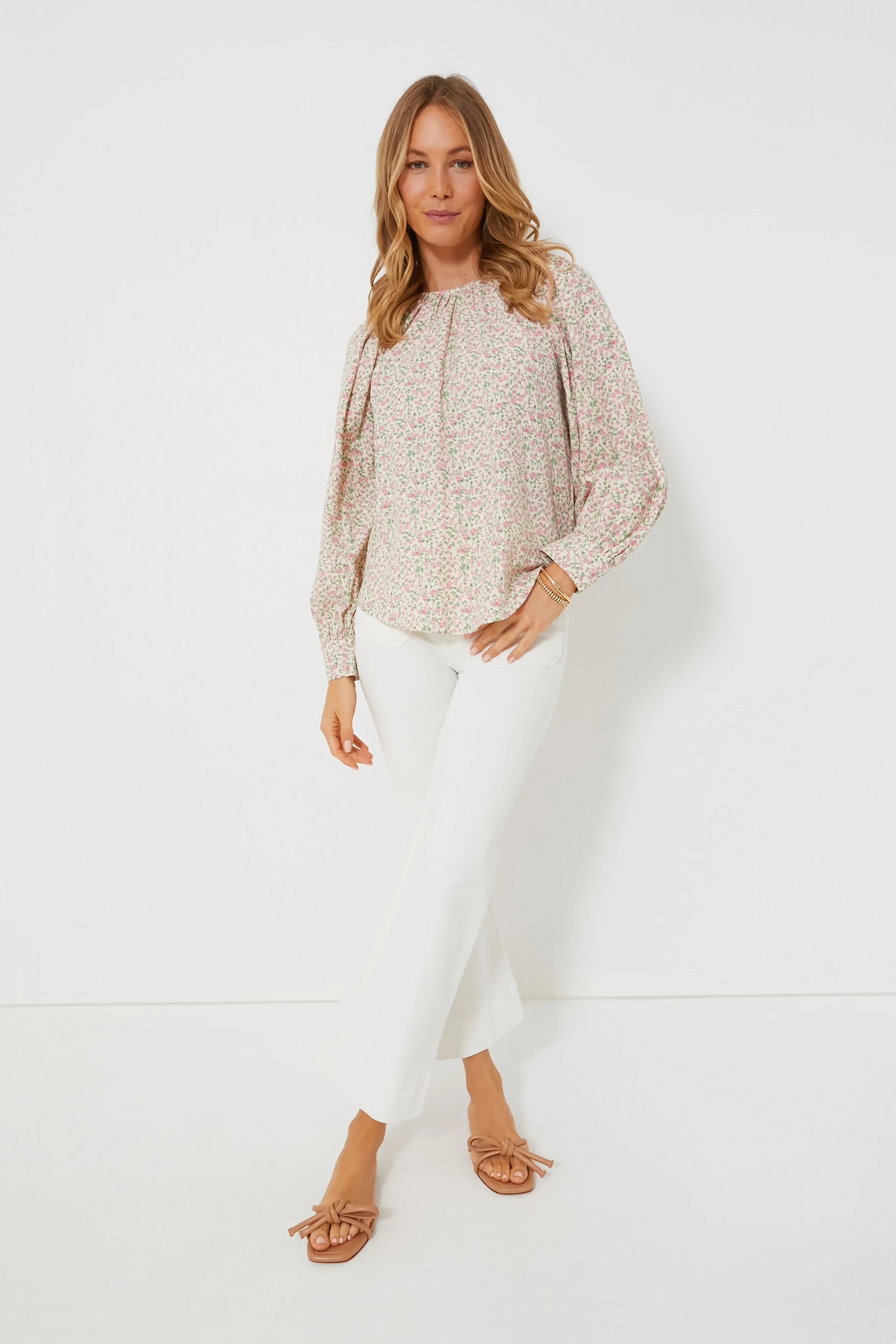 Pink Ditsy Floral Long Sleeve Maxine Blouse