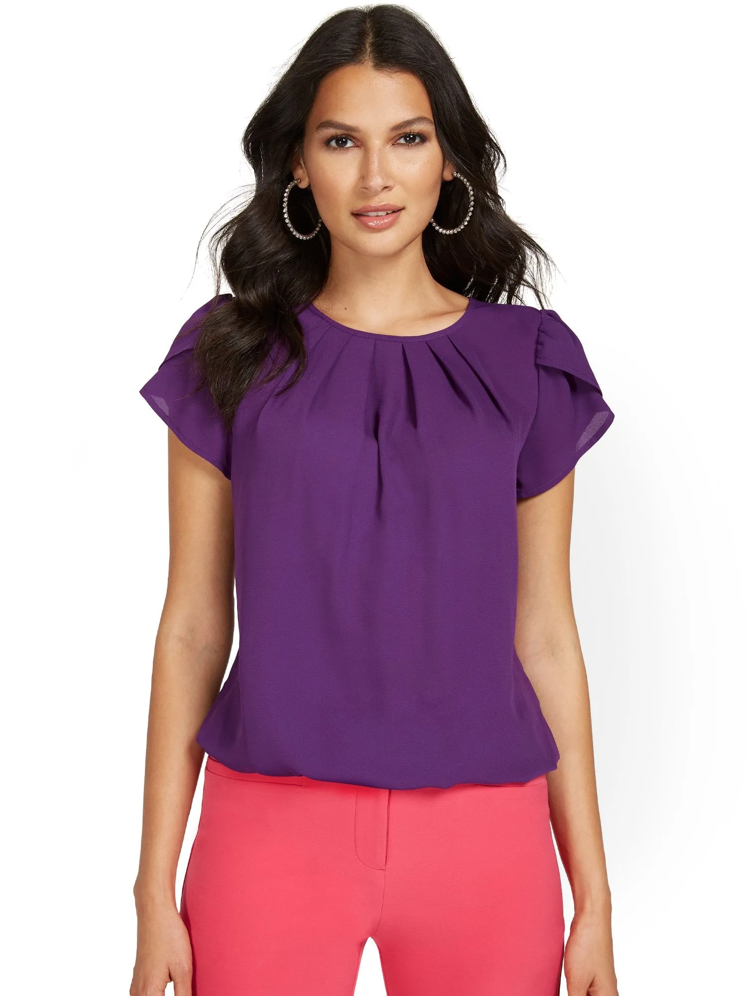 Pleated-Neck Blouse