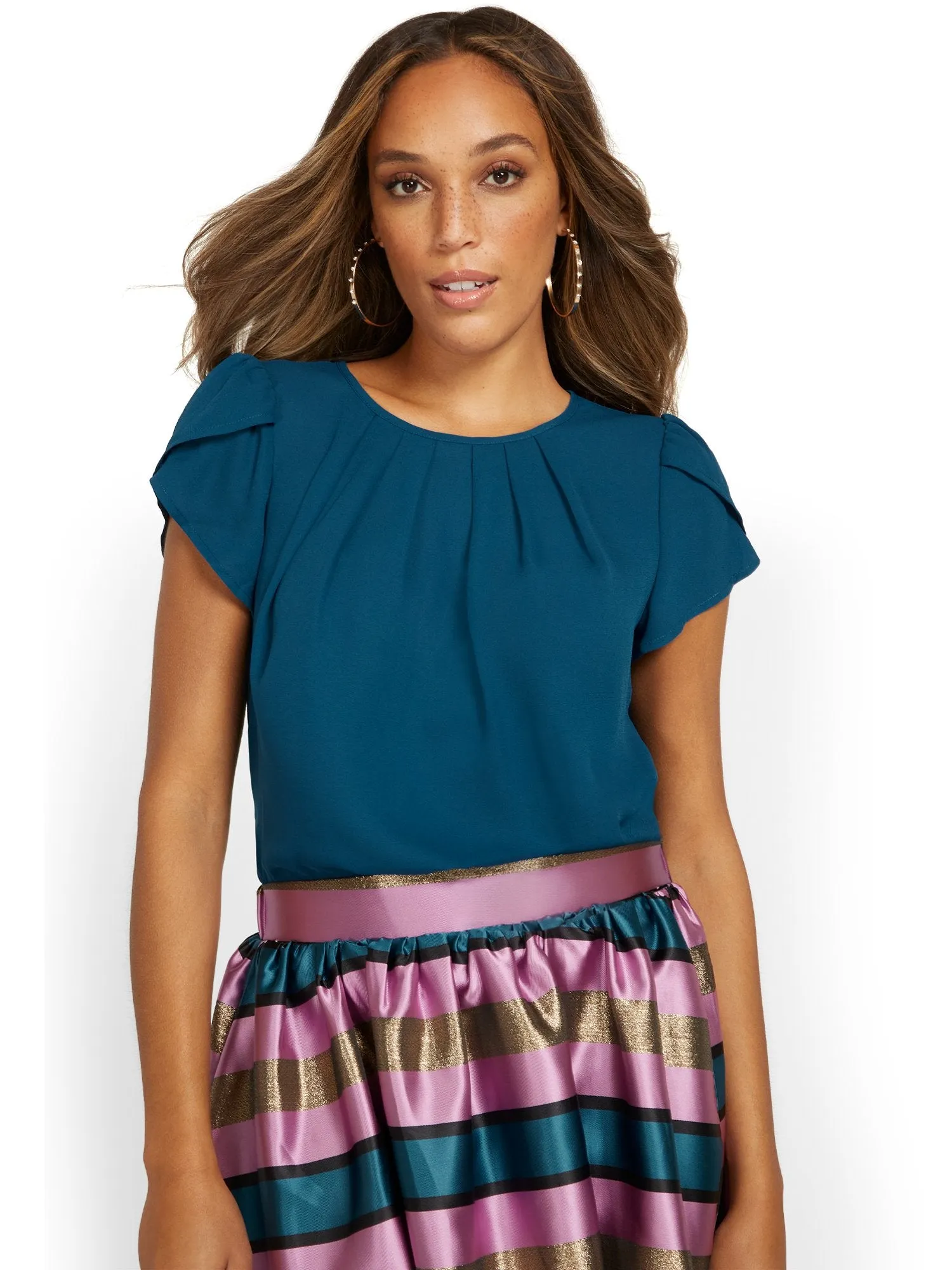 Pleated-Neck Blouse