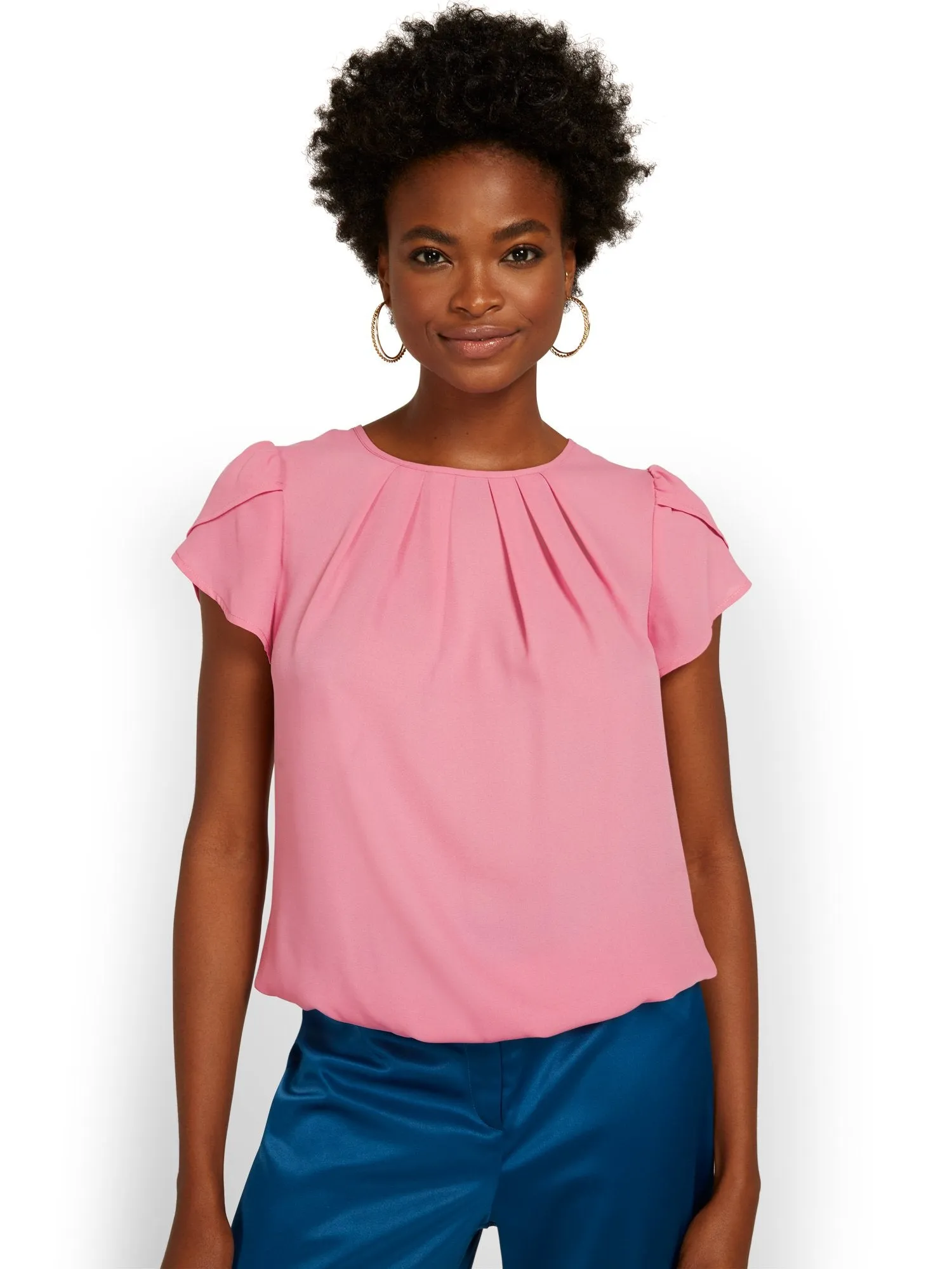 Pleated-Neck Blouse