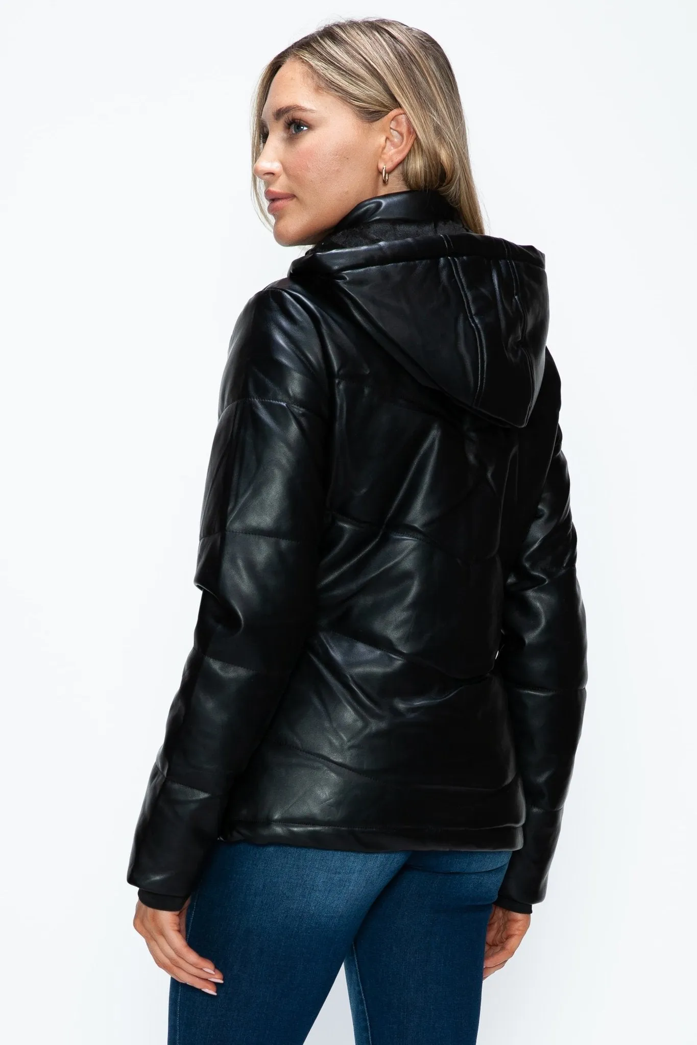 Pocketed Zip Up Puffer Jacket with Removable Hood, Black