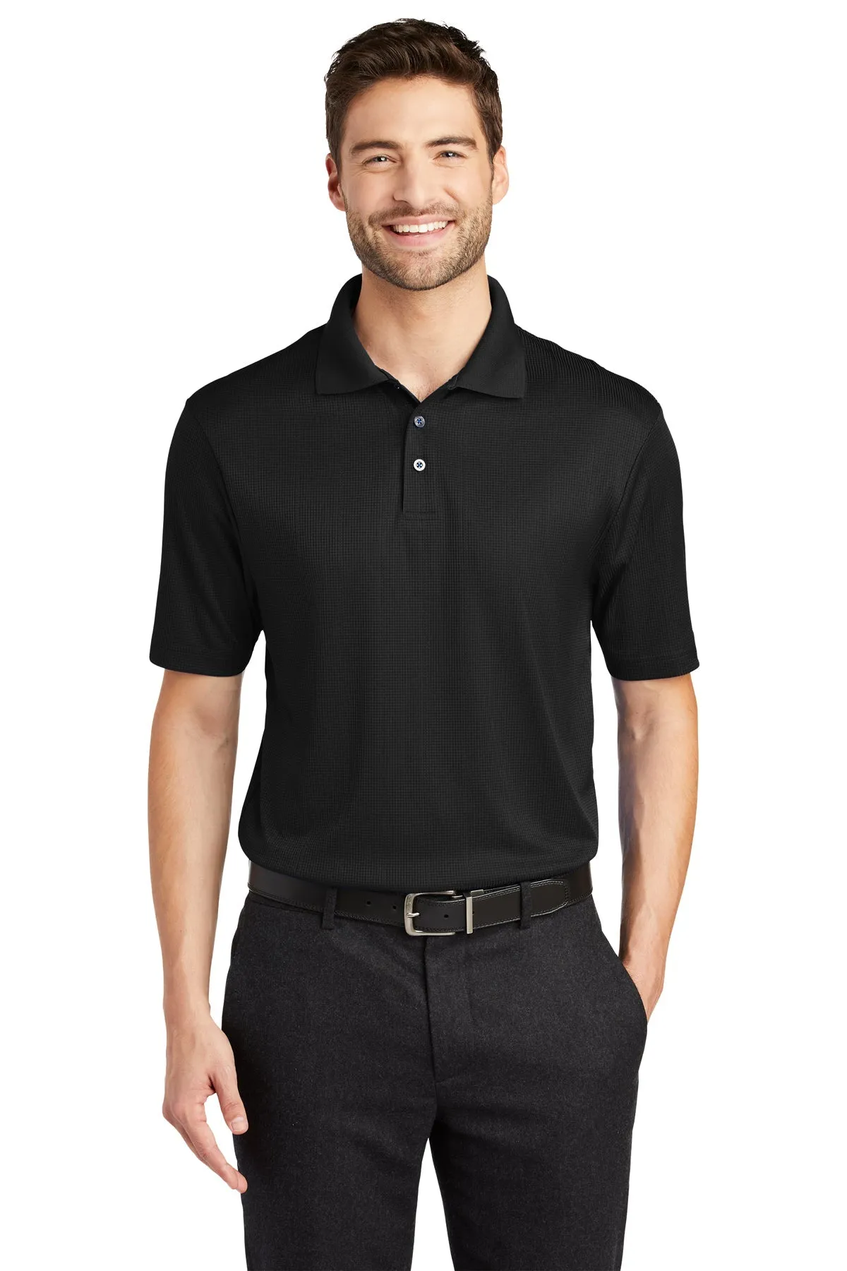 Port Authority Performance Customized Fine Jacquard Polos, Black