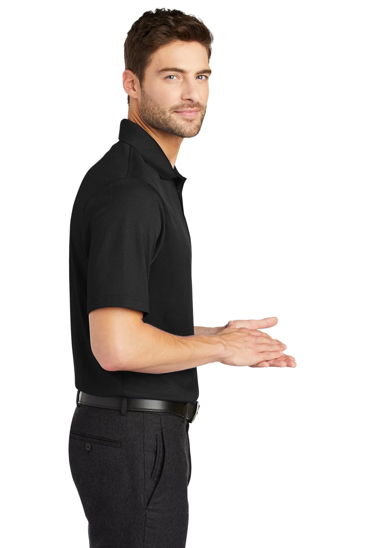 Port Authority Performance Customized Fine Jacquard Polos, Black