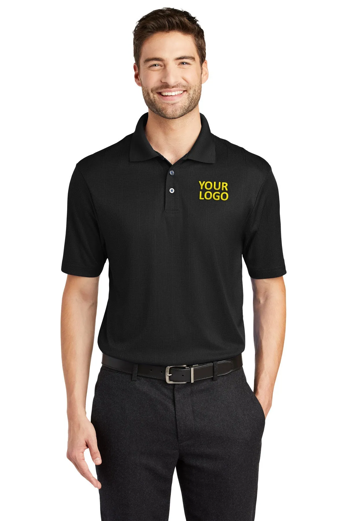 Port Authority Performance Customized Fine Jacquard Polos, Black