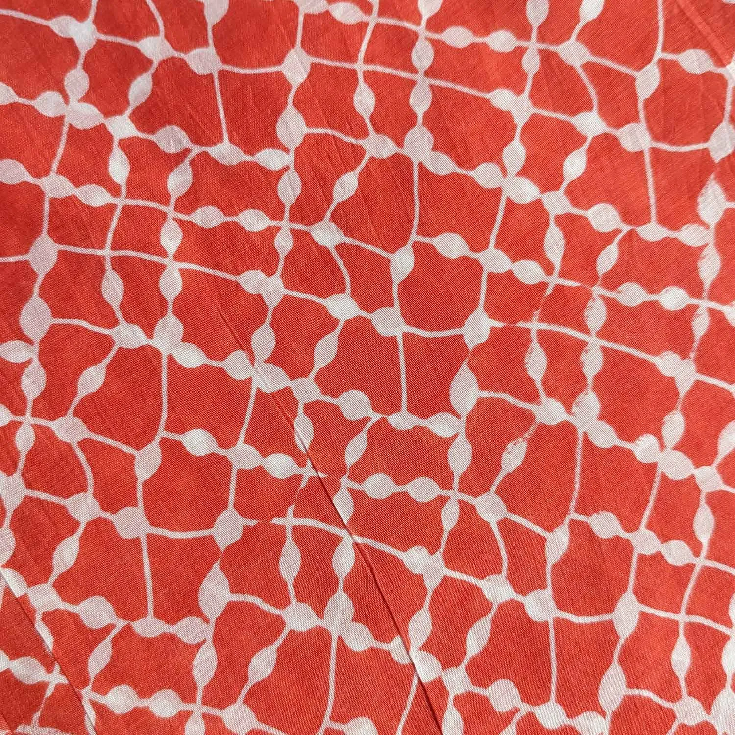 Precut Of Orange & White Checks Muslin Silk Fabric