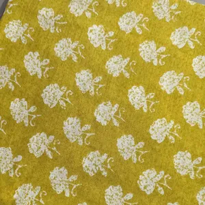 Precut Of Yellow & White Floral Muslin Silk Fabric