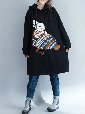 Rabbit Printed Hooded Casual Sweatshirts