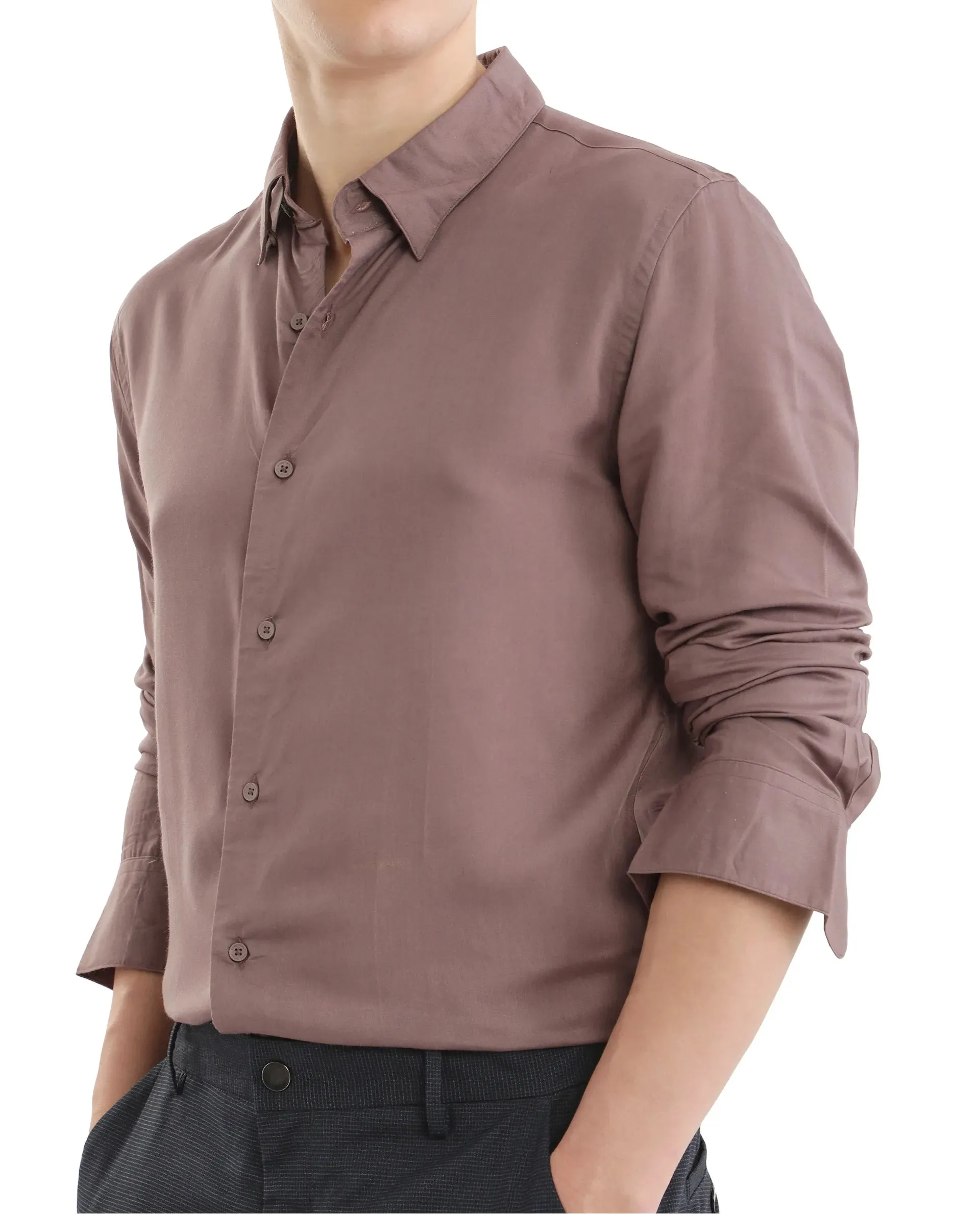 Rare Rabbit Men Dub Dusky Purple Full Sleeve Collared Neck Plain Shirt