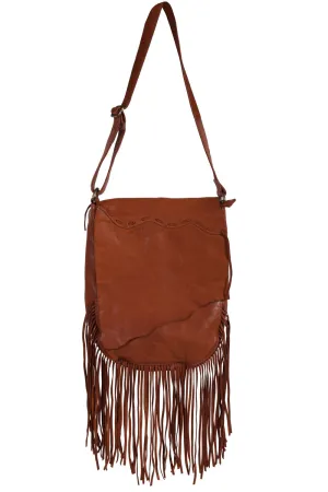 Scully Womens Tan Leather Pick Stitch Fringe Handbag