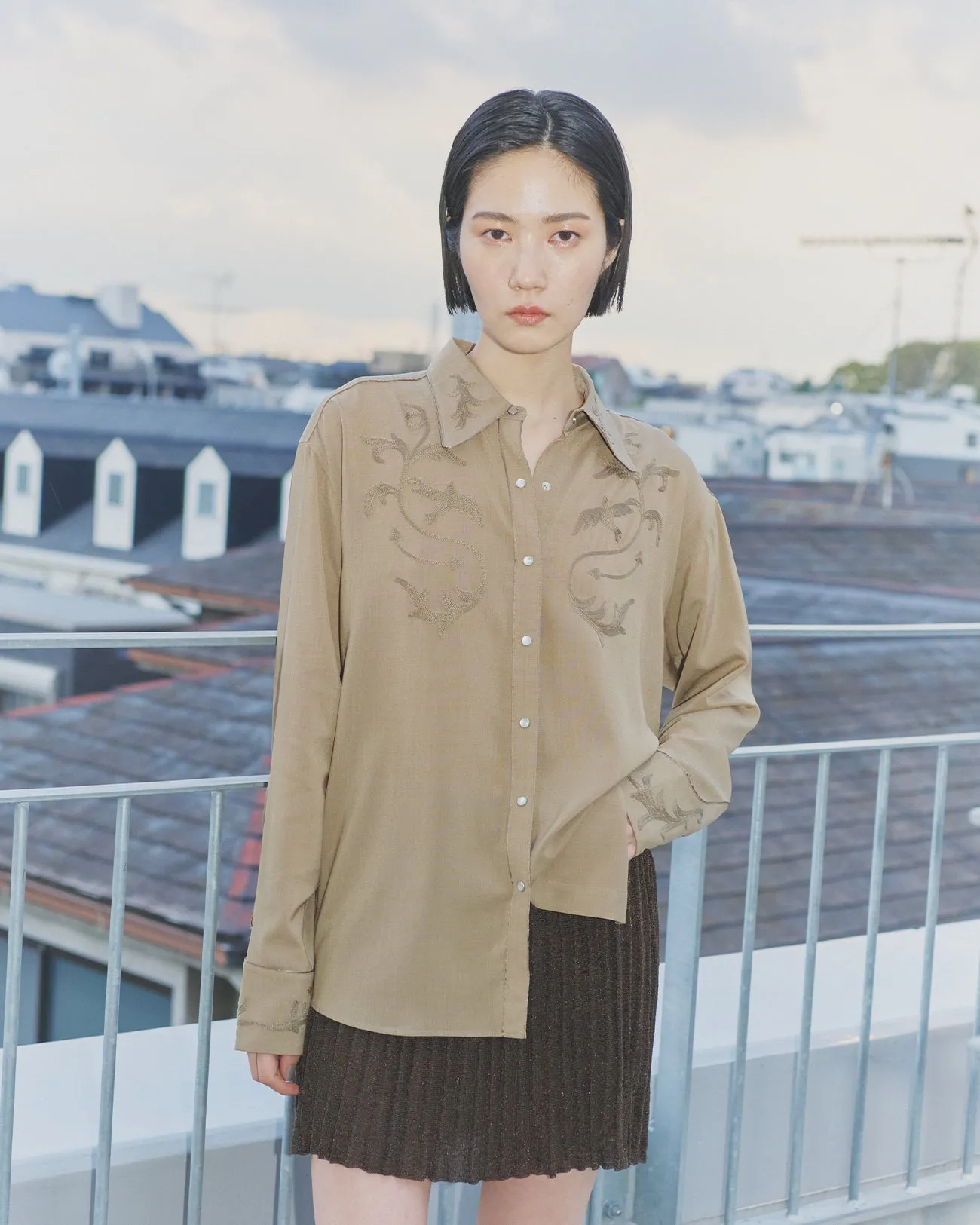 sheer emb western shirt