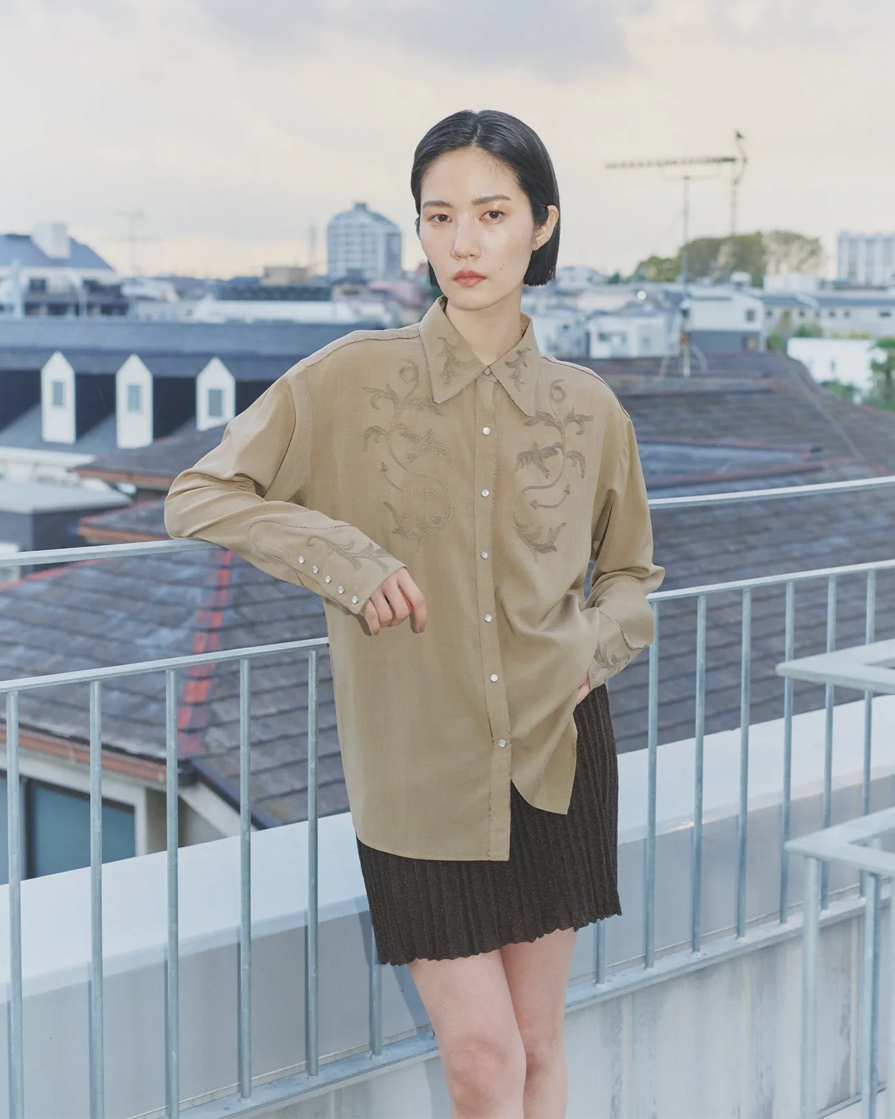 sheer emb western shirt