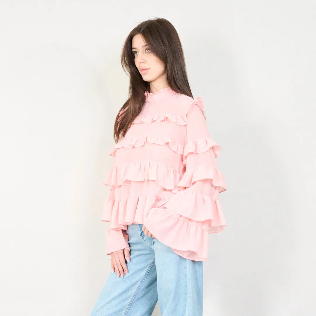 Sheer ruffled blouse with layered details wholesale