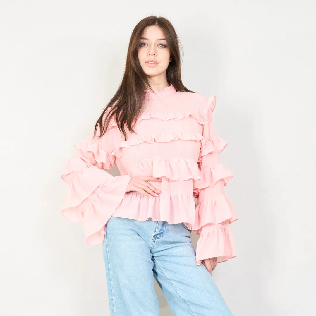 Sheer ruffled blouse with layered details wholesale