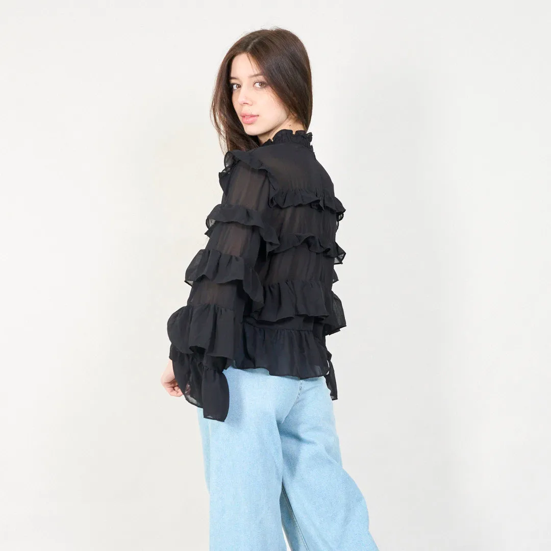 Sheer ruffled blouse with layered details wholesale