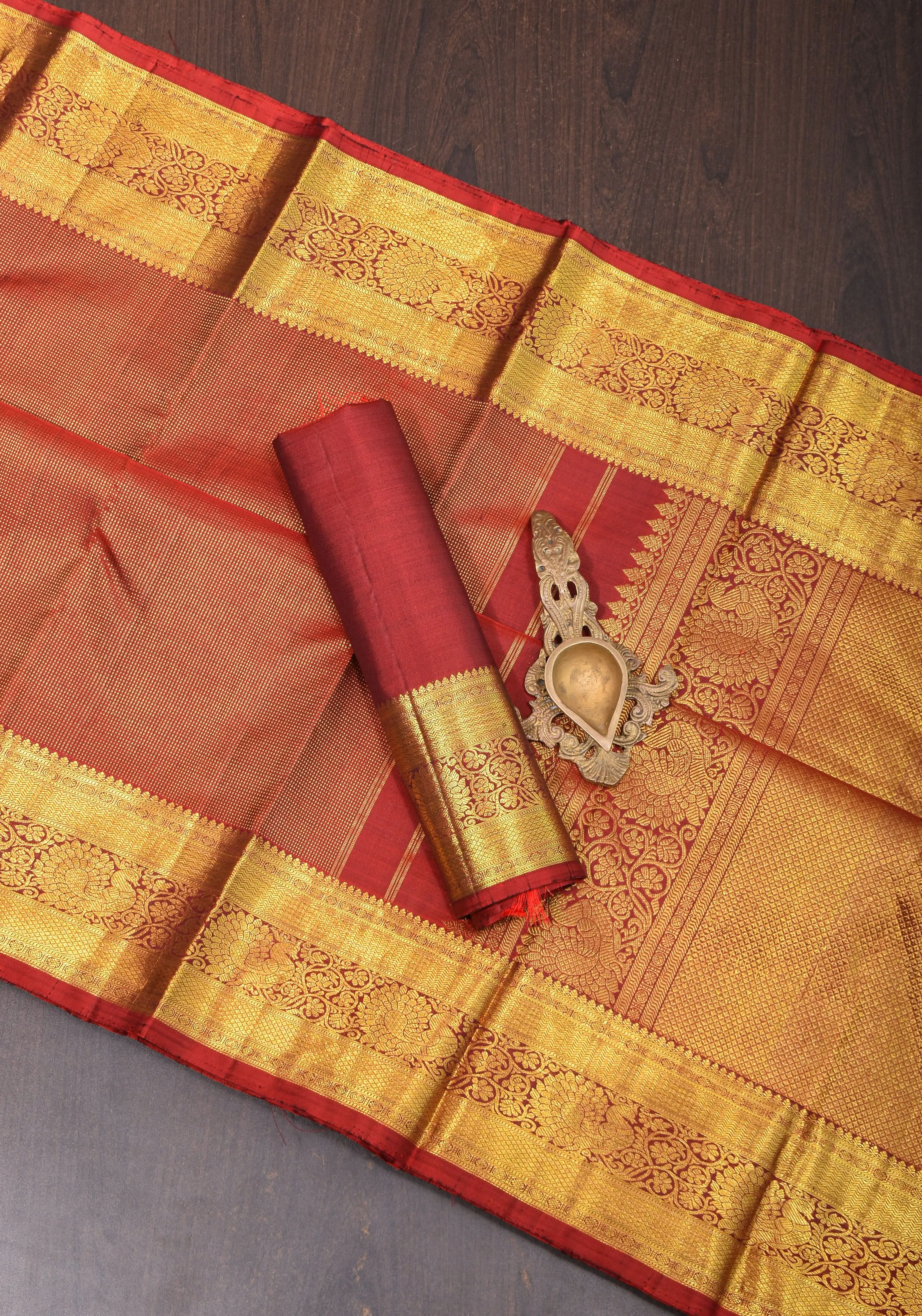 Shimmering Celebrity Special Zari Checks Pure Silk Kanjivaram Pure Silk Saree in Dark Red | SILK MARK CERTIFIED