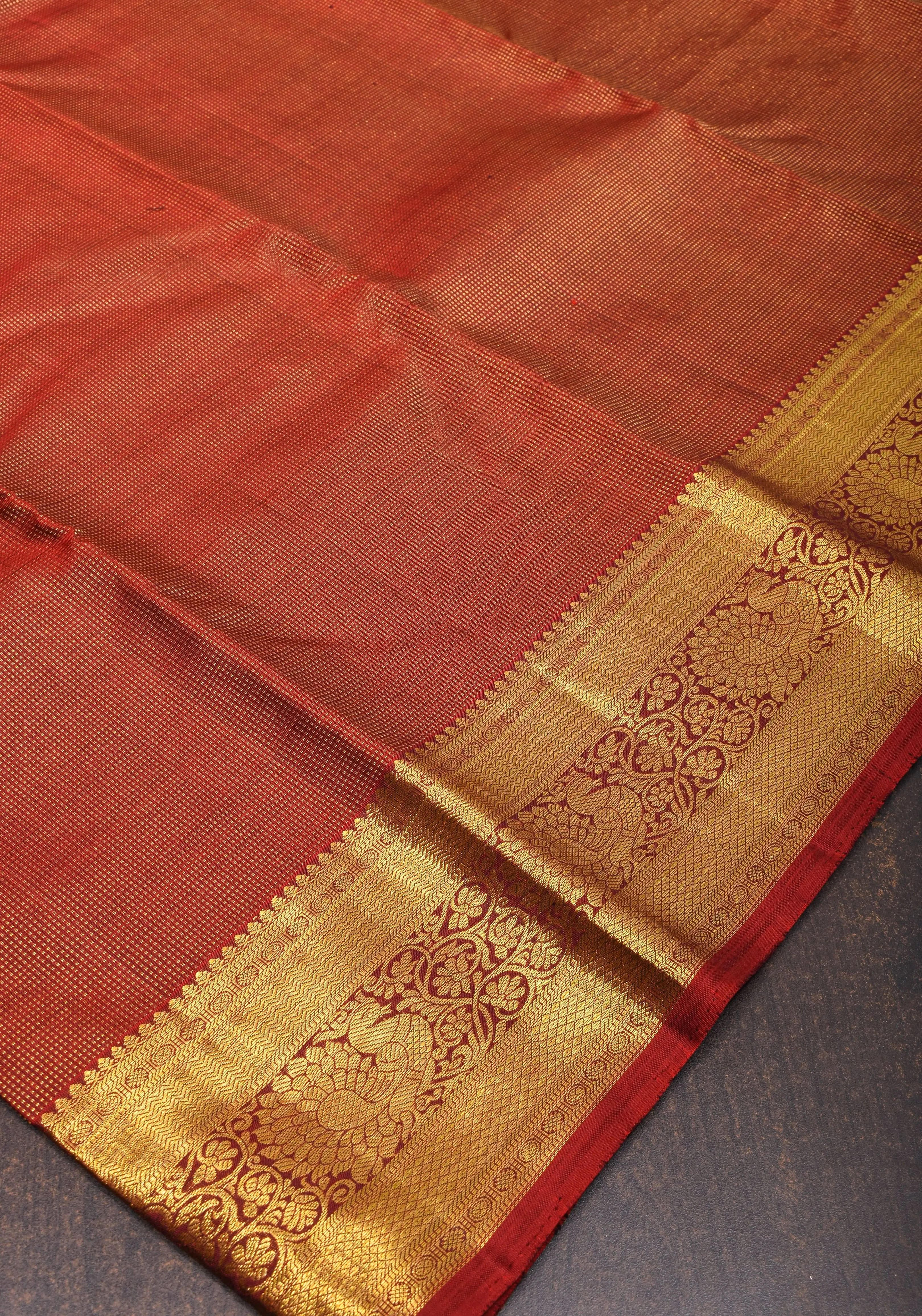 Shimmering Celebrity Special Zari Checks Pure Silk Kanjivaram Pure Silk Saree in Dark Red | SILK MARK CERTIFIED