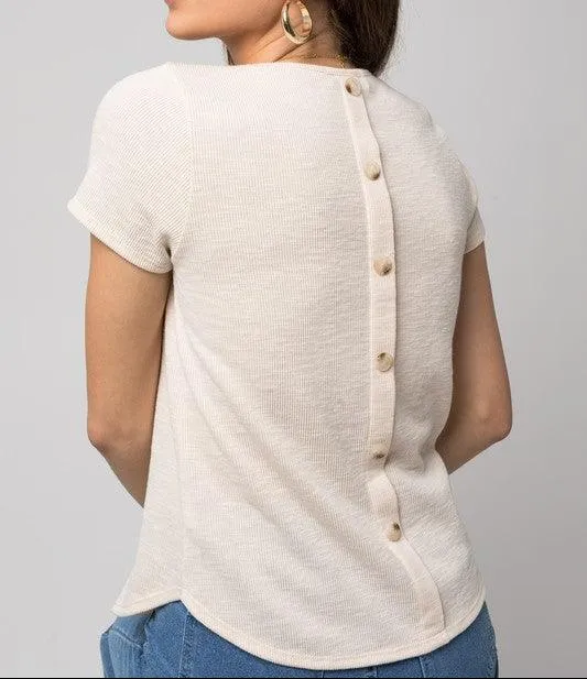 Short Sleeve Back Button Down Rib Top