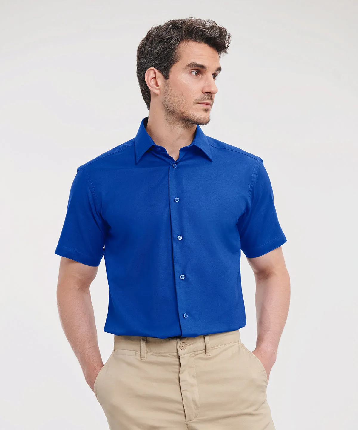 Short sleeve easycare tailored Oxford shirt | Oxford Blue