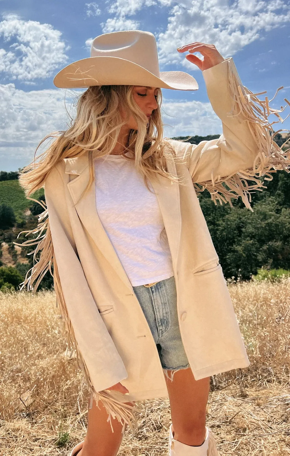 Show Me Your Mumu Sierra Fringe Jacket in Cream