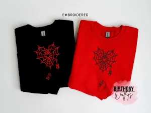 Spider Web Heart Matching Valentine's Day Embroidered Sweatshirts, Couple matching sweatshirts, Best Valentine's Gifts