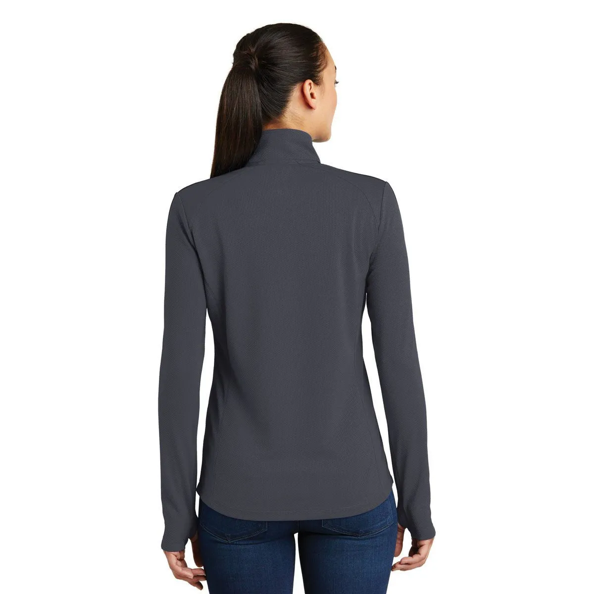 Sport-Tek Women's Iron Grey/Black Sport-Wick Textured Colorblock Quarter Zip Pullover