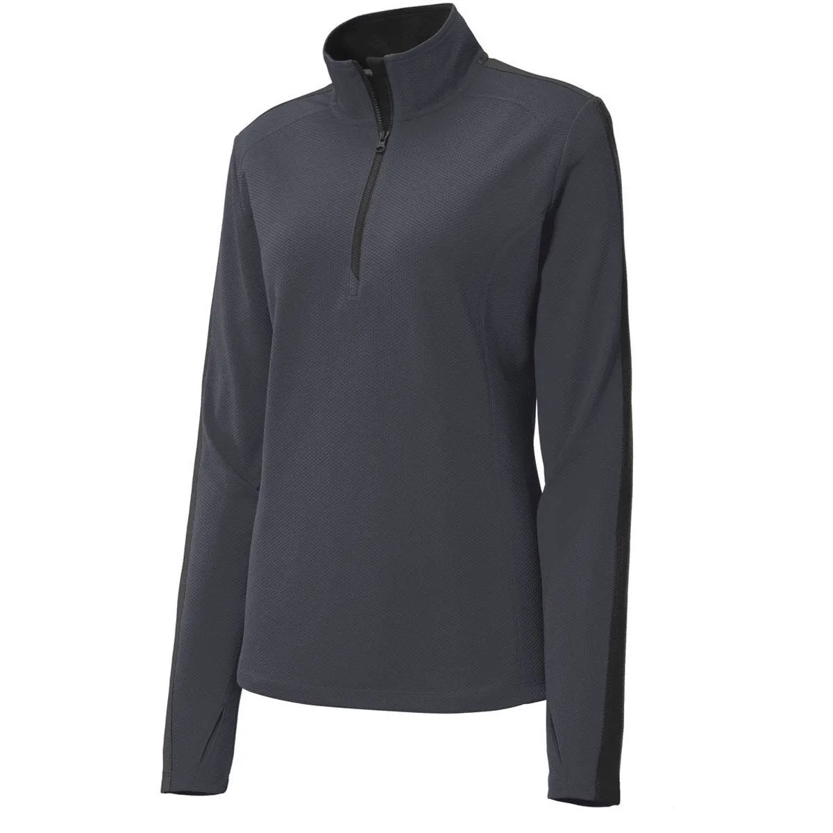 Sport-Tek Women's Iron Grey/Black Sport-Wick Textured Colorblock Quarter Zip Pullover