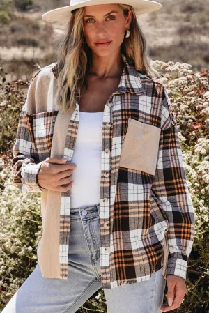 Thermal Knit Plaid Patchwork Shacket