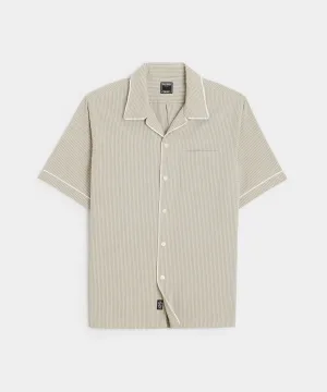 Tipped Seersucker Shirt in Warm Grey