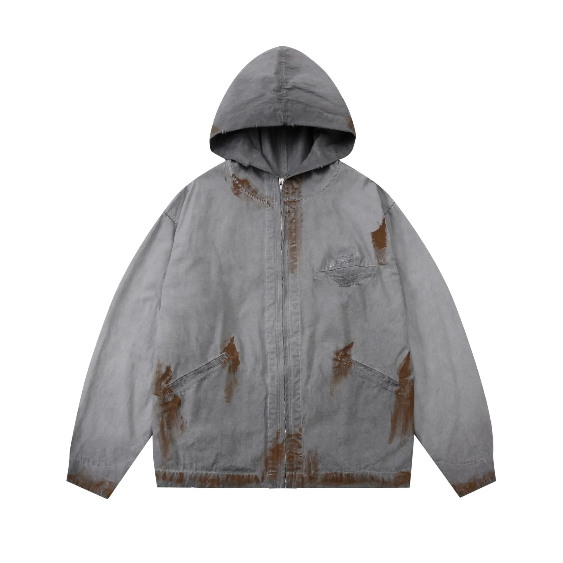 URBAN CAMO DISTRESSED HOODED JACKET