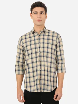 Vanila Cream Checked Slim Fit Casual Shirt | Greenfibre