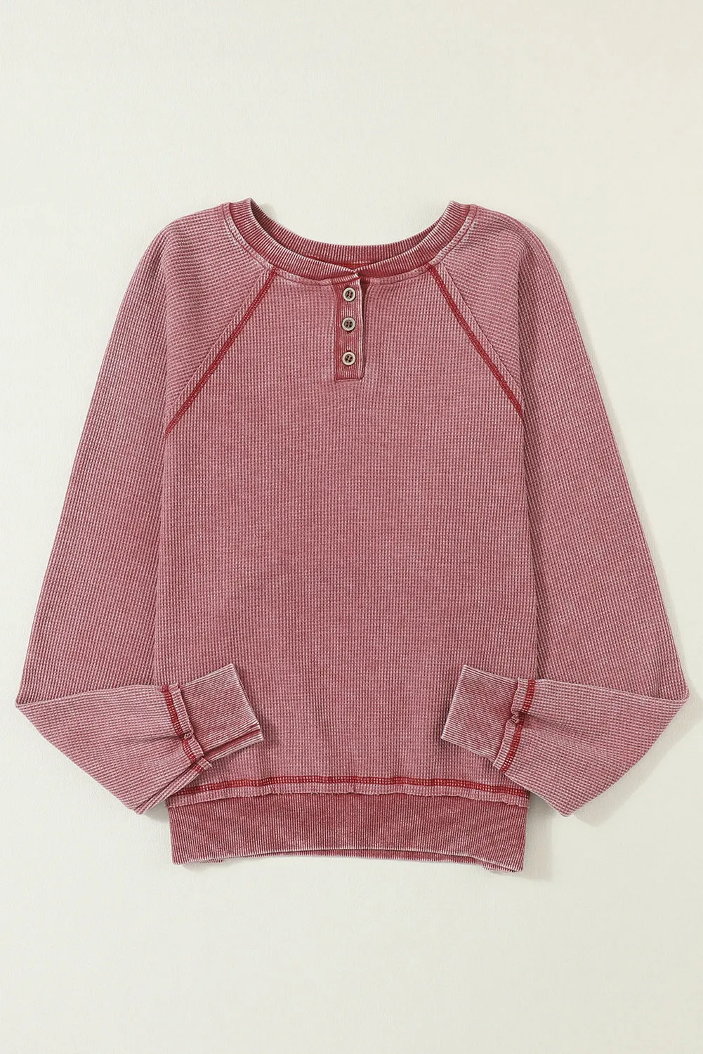 Waffle Knit Raglan Henley Sweatshirt