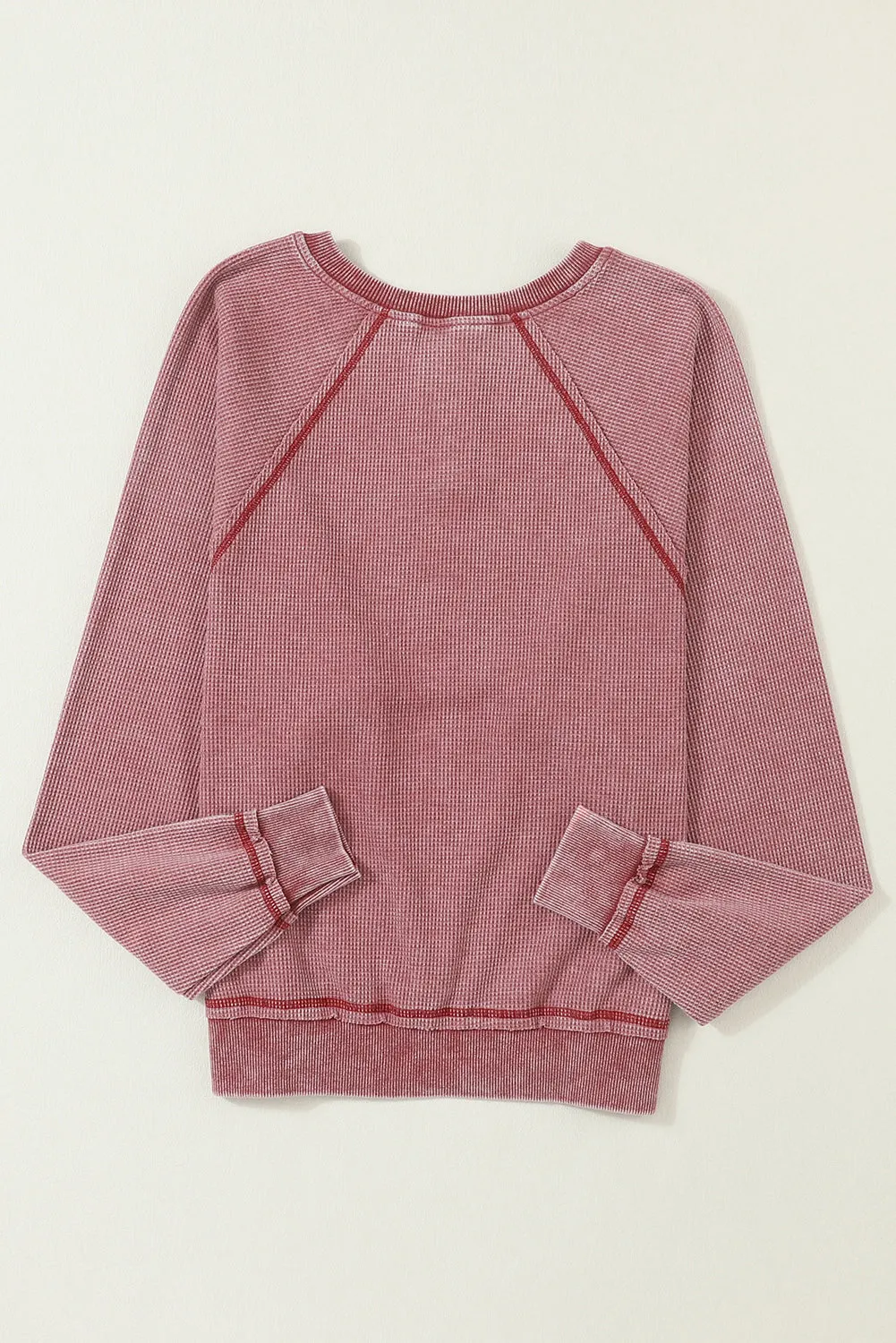 Waffle Knit Raglan Henley Sweatshirt