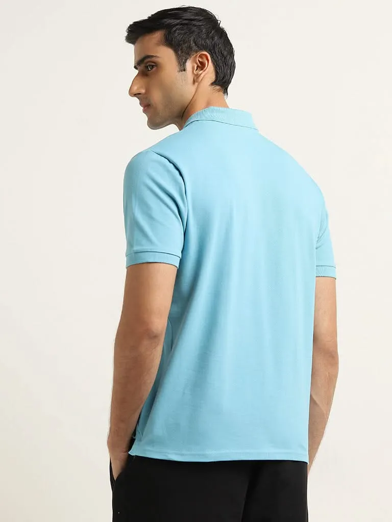 WES Casuals Blue Solid Relaxed Fit Polo T-Shirt