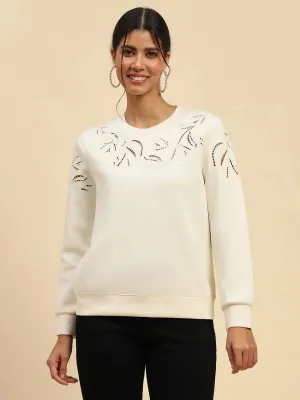 White Cut Work Poly Blend Sweatshirt