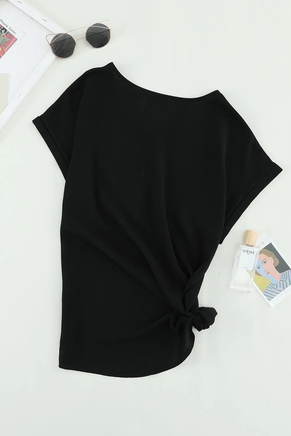 Women Black Short Sleeve Zip To It Blouse