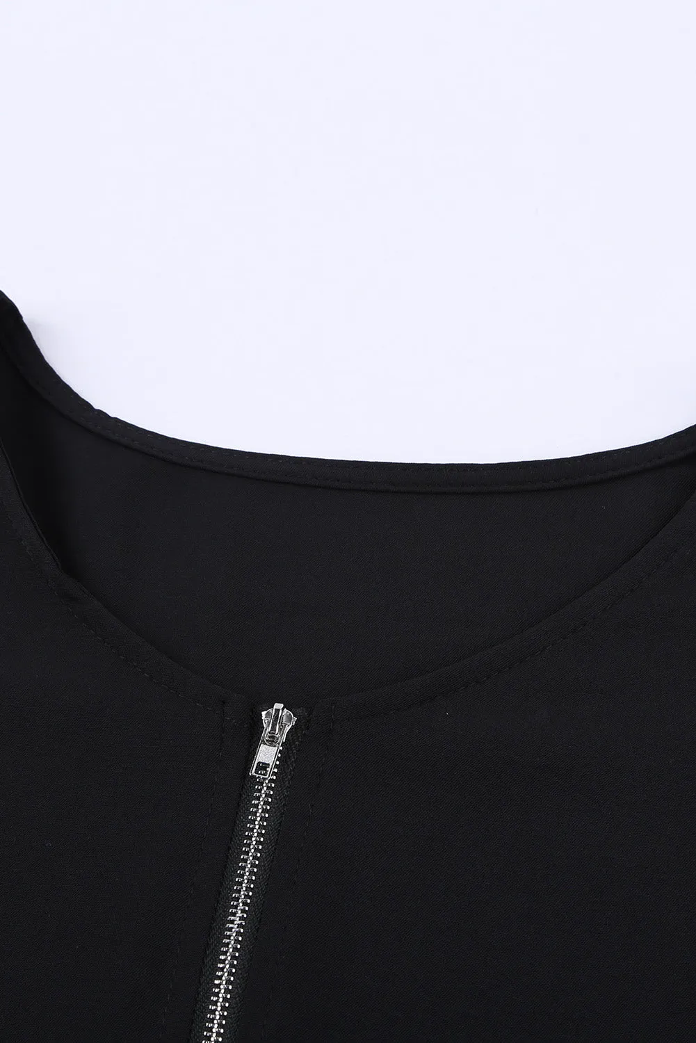 Women Black Short Sleeve Zip To It Blouse