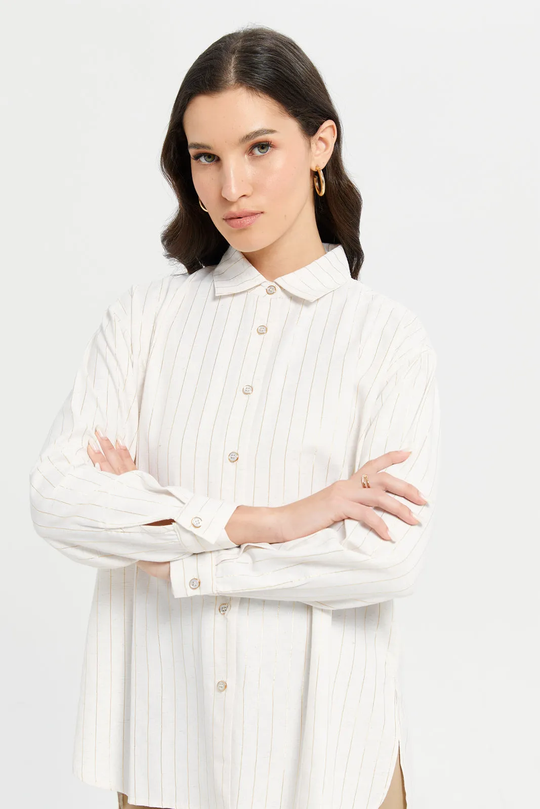 Women Ivory Striped Shirt