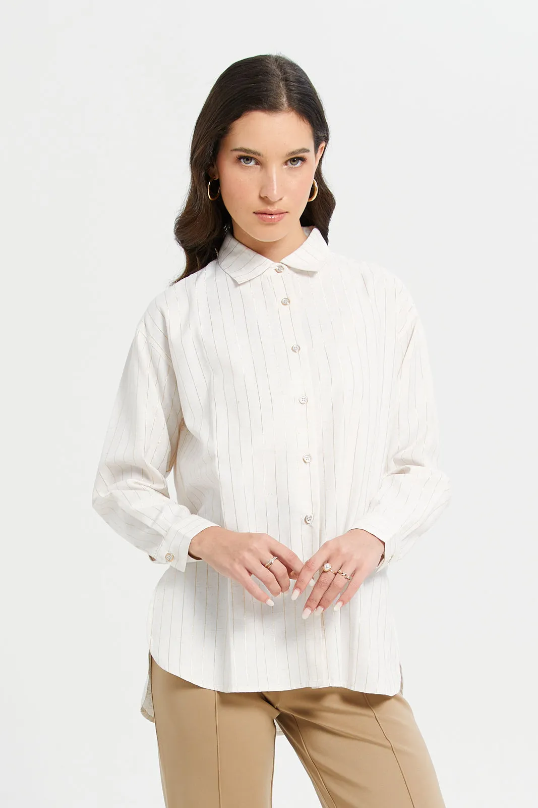 Women Ivory Striped Shirt