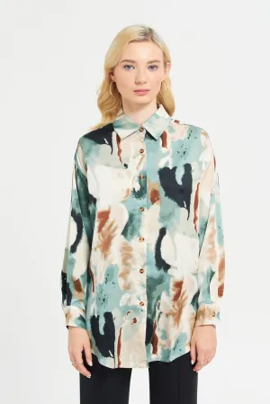 Women Multicolour Printed Oversize Satin Shirt