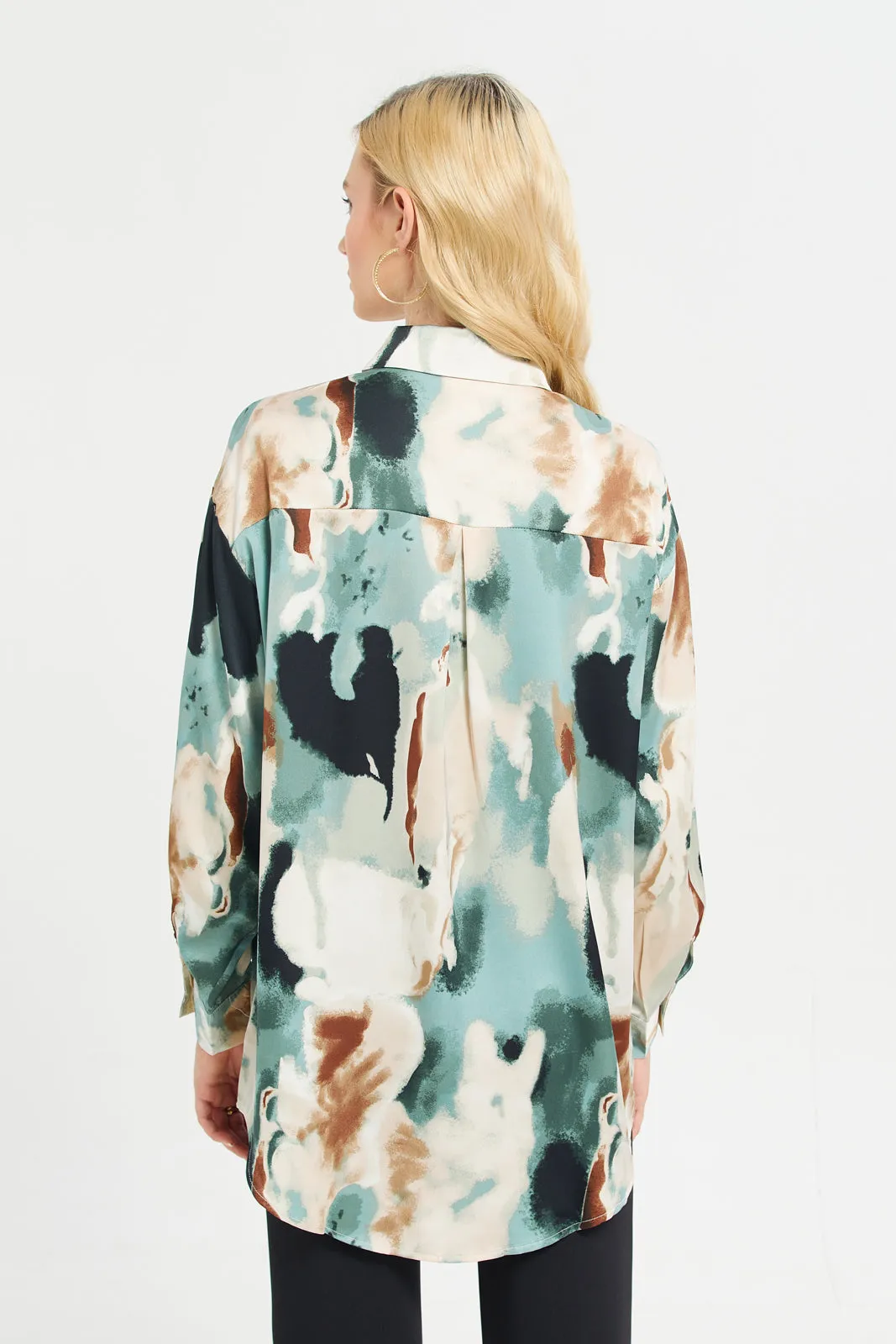 Women Multicolour Printed Oversize Satin Shirt