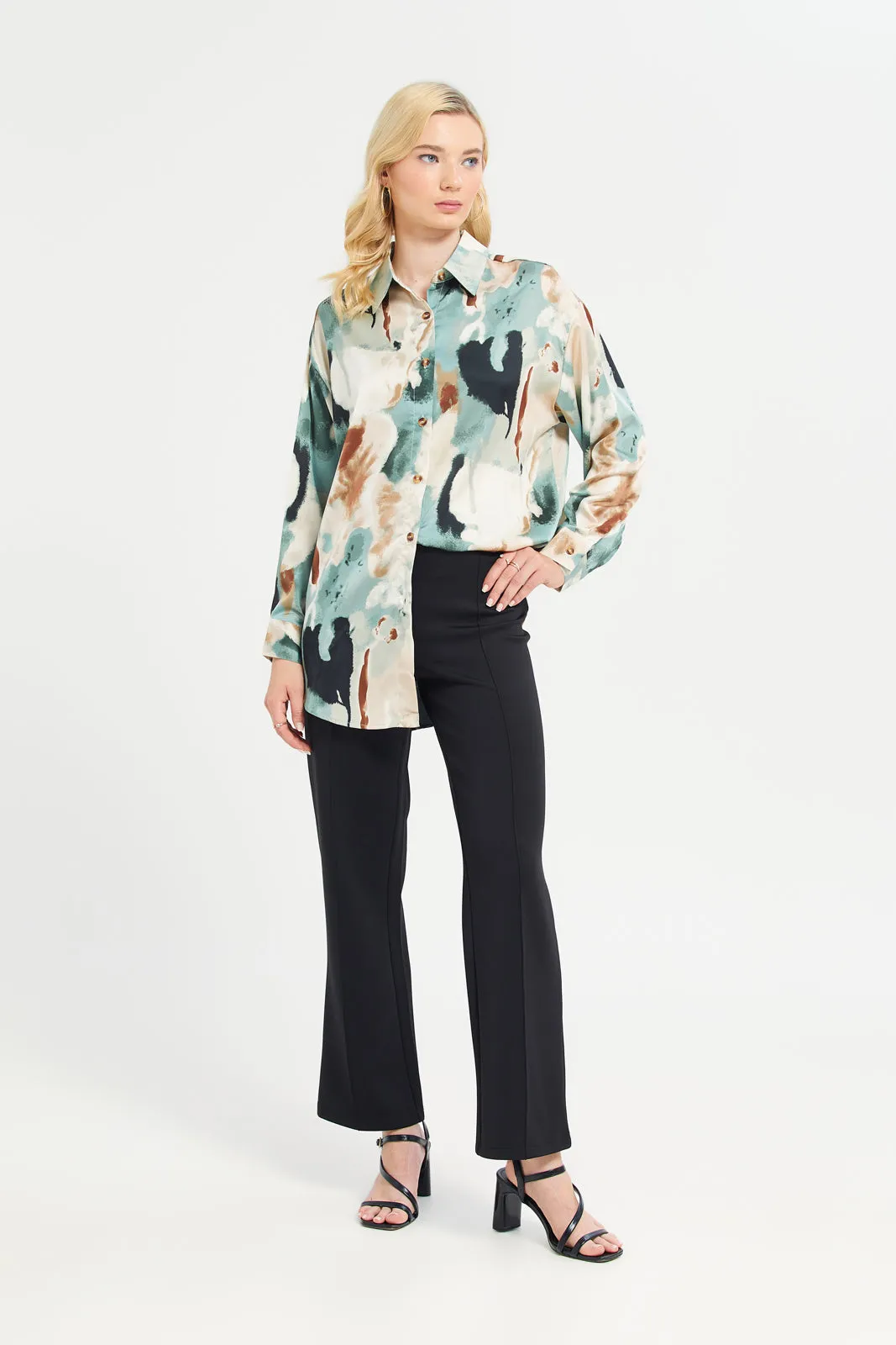 Women Multicolour Printed Oversize Satin Shirt