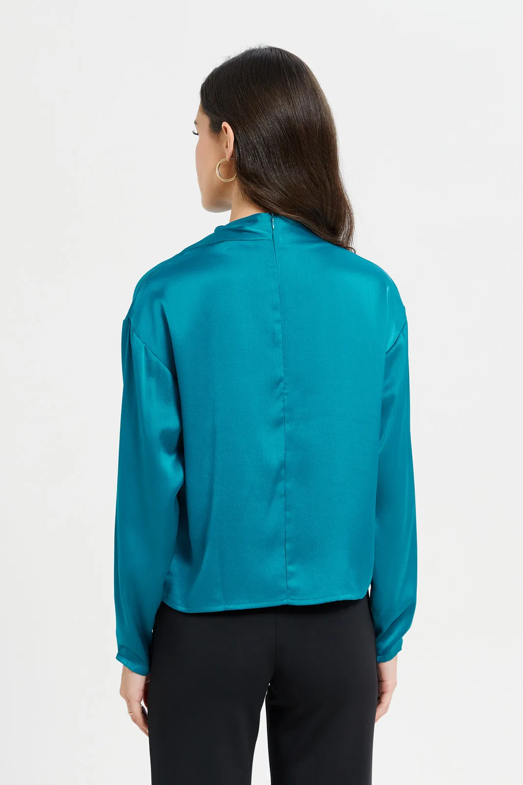 Women Teal Satin Blouse