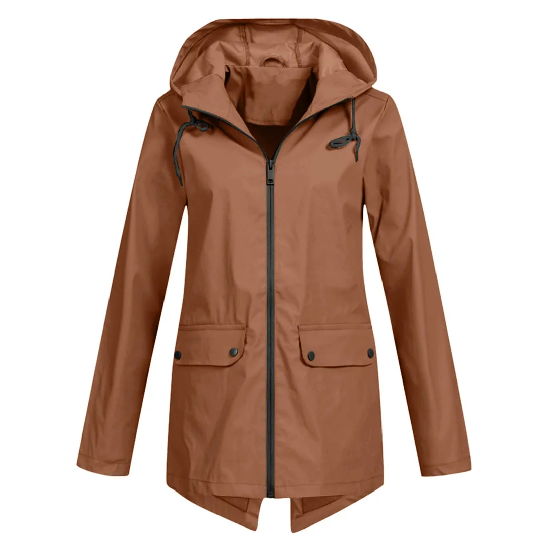 Women's Casual Hooded Raincoat with Pocket | Ideal for Autumn/Winter