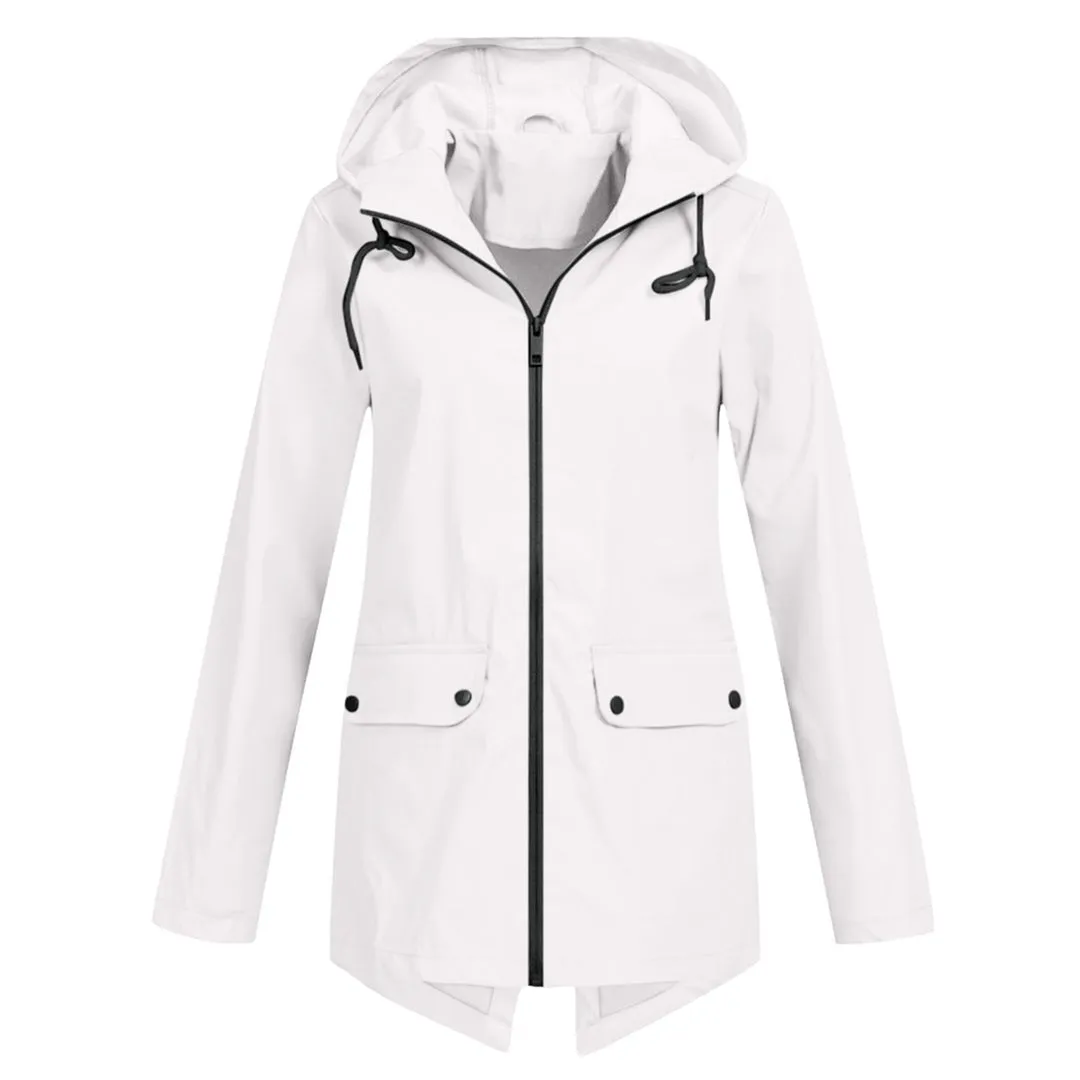 Women's Casual Hooded Raincoat with Pocket | Ideal for Autumn/Winter