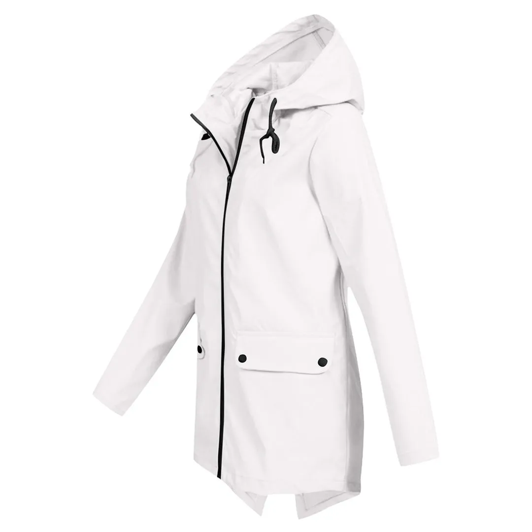 Women's Casual Hooded Raincoat with Pocket | Ideal for Autumn/Winter