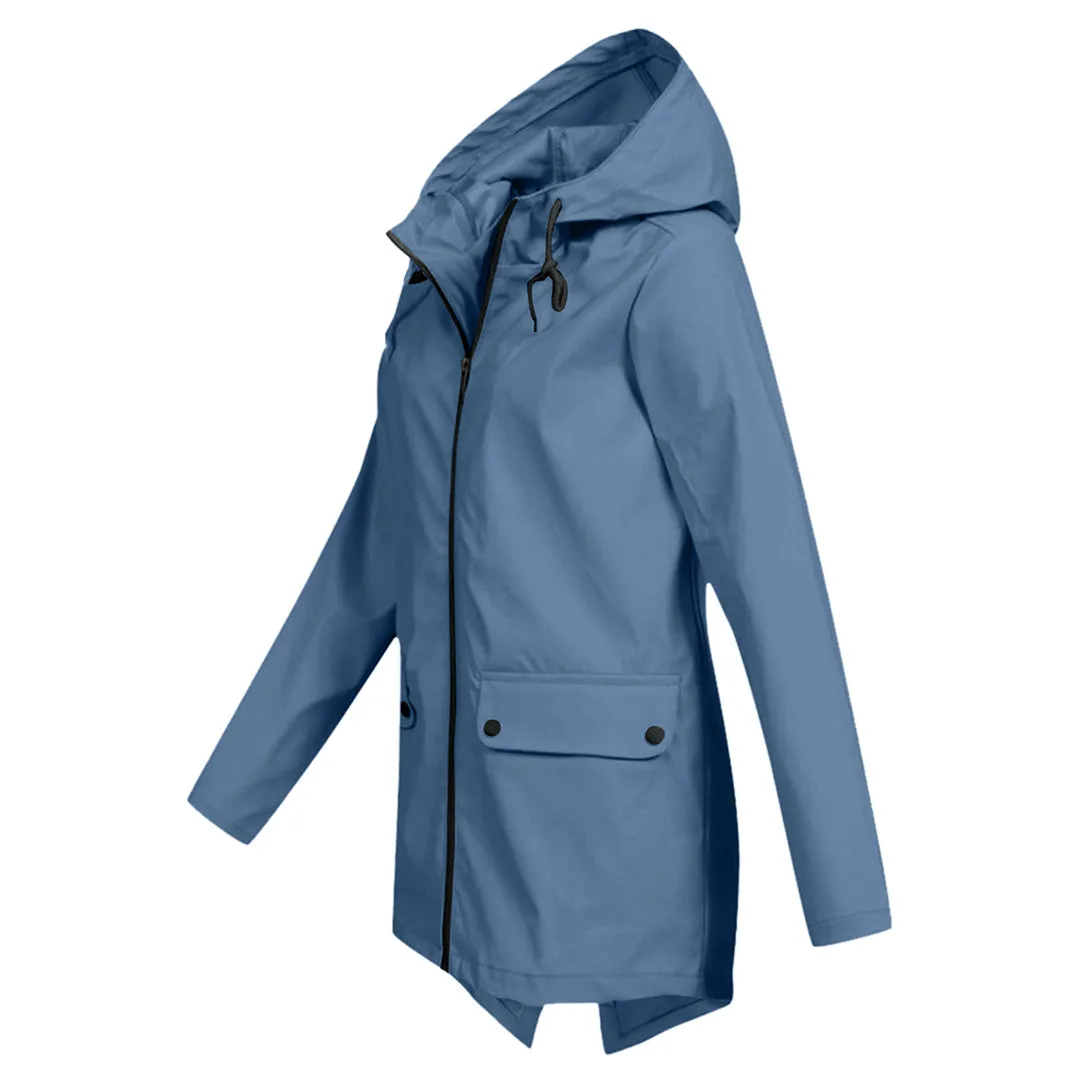 Women's Casual Hooded Raincoat with Pocket | Ideal for Autumn/Winter